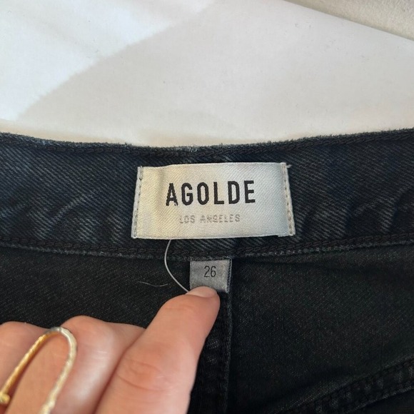Agolde Straight Leg Jeans Womens 26 Black High Rise Button Fly Denim - Picture 3 of 9